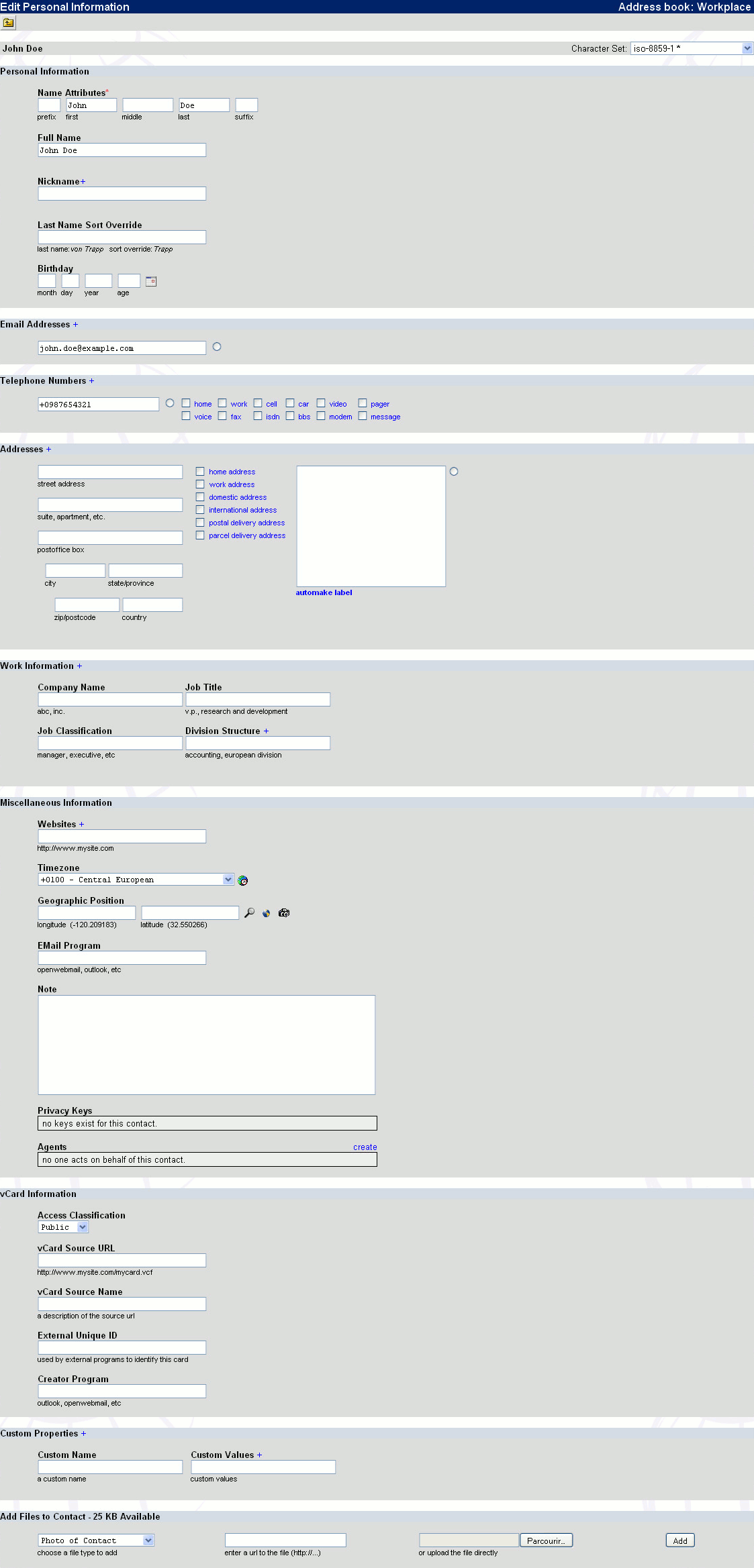 Address Book edit window